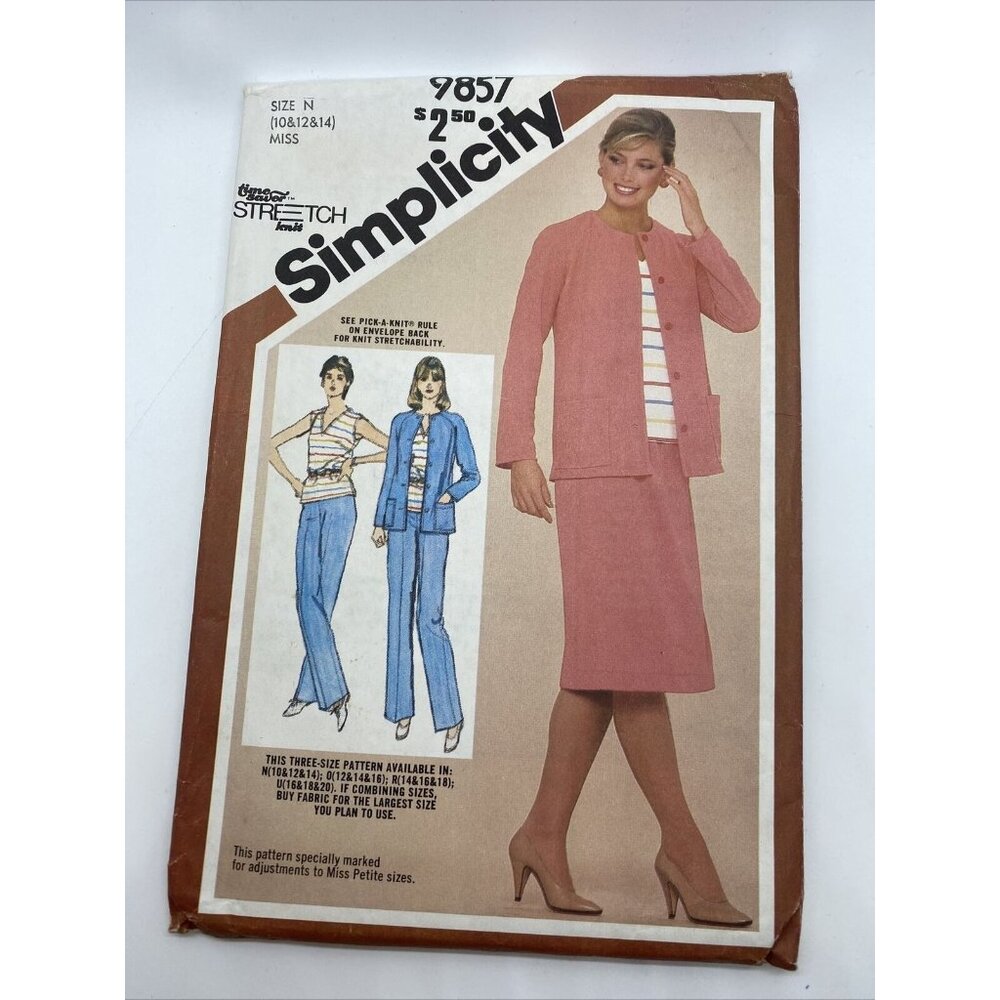 Simplicity Sewing Pattern 9857 Misses' 10 12 14 Skirt Pants Top Jacket 1980
